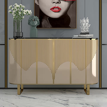 55.1" Modern Champagne Sideboard Buffet Black Faux Marble Top with 4 Doors in Medium